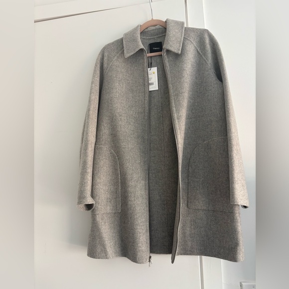 NWT Theory Clean Caban Wool Zipper Coat in Grey Melange New Divide 2 - Picture 6 of 8